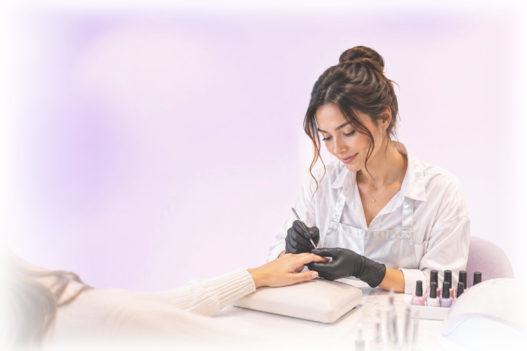 Мастер делает маникюр клиенту